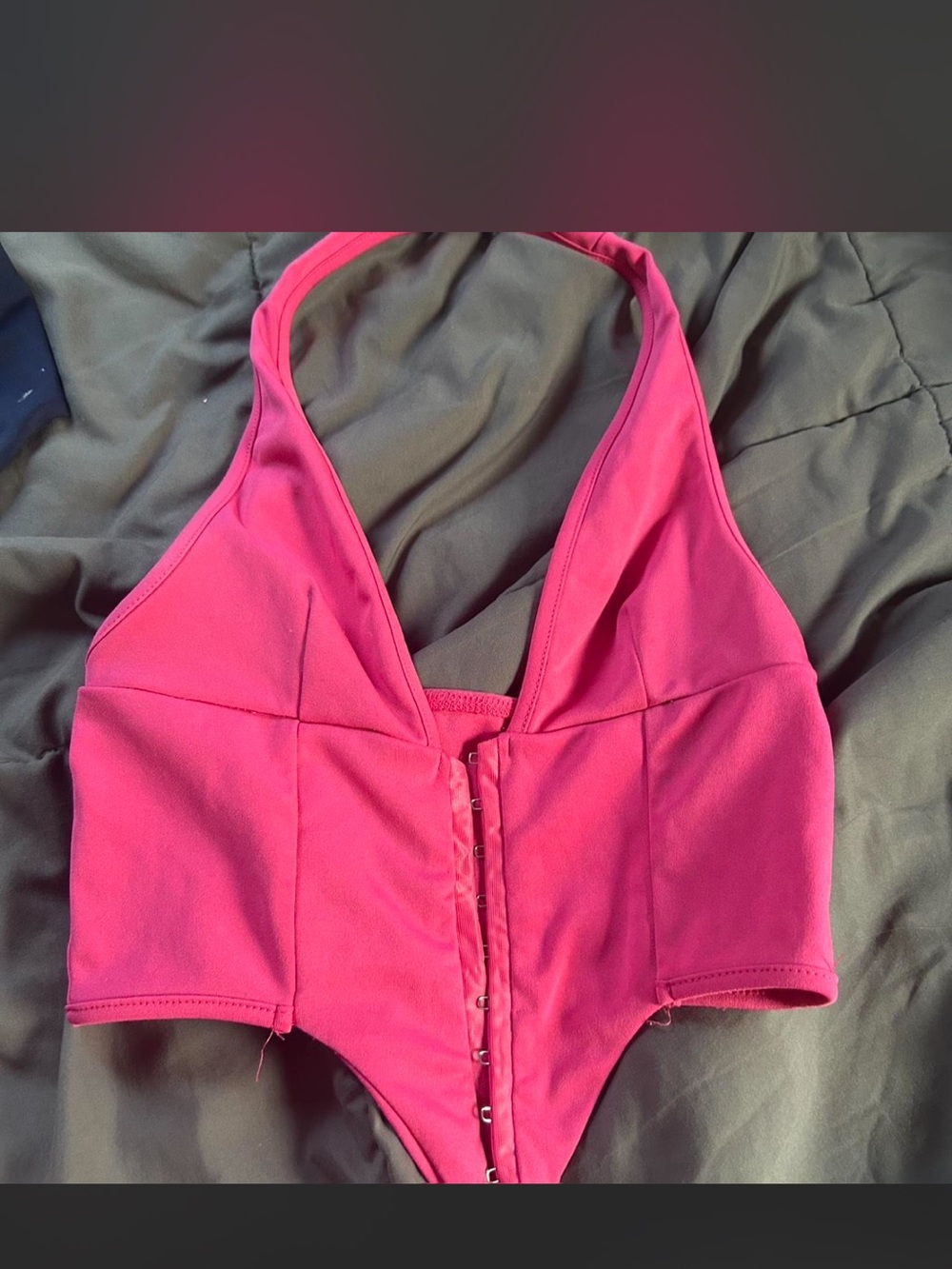 SHEIN Hot Pink Halter Crop Top with Front Hook Closure